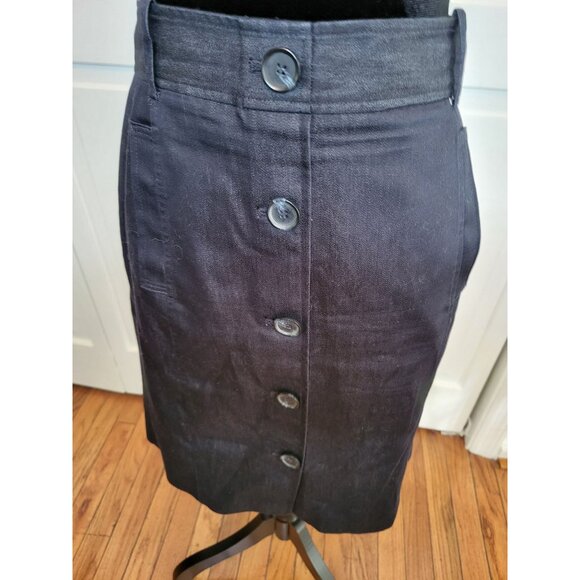 Ann Taylor Navy Faux Button Up Mini Skirt 12P Preppy Tailored Minimal Old Money - Picture 3 of 8